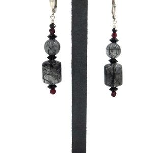 Rutilated Black Quartz & Crystal Earrings
